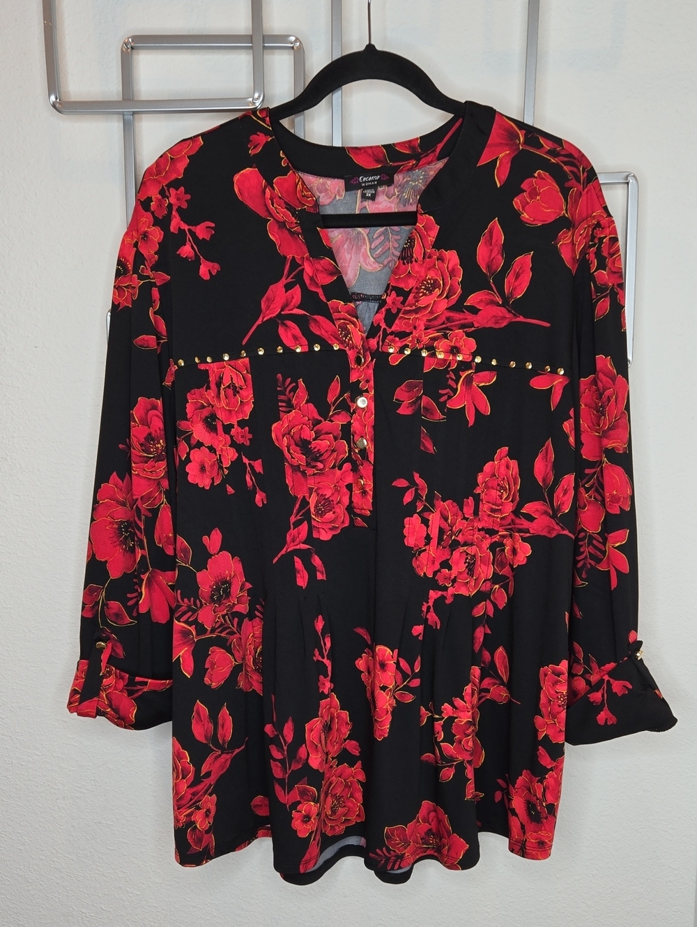 Cocomo Popover Tunic Red Floral Blouse Women's Size 3X